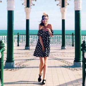 ASOS Polkadot Off the Shoulder Dress | B+W Beach Cover-Up | Zoella / Zoe Sugg